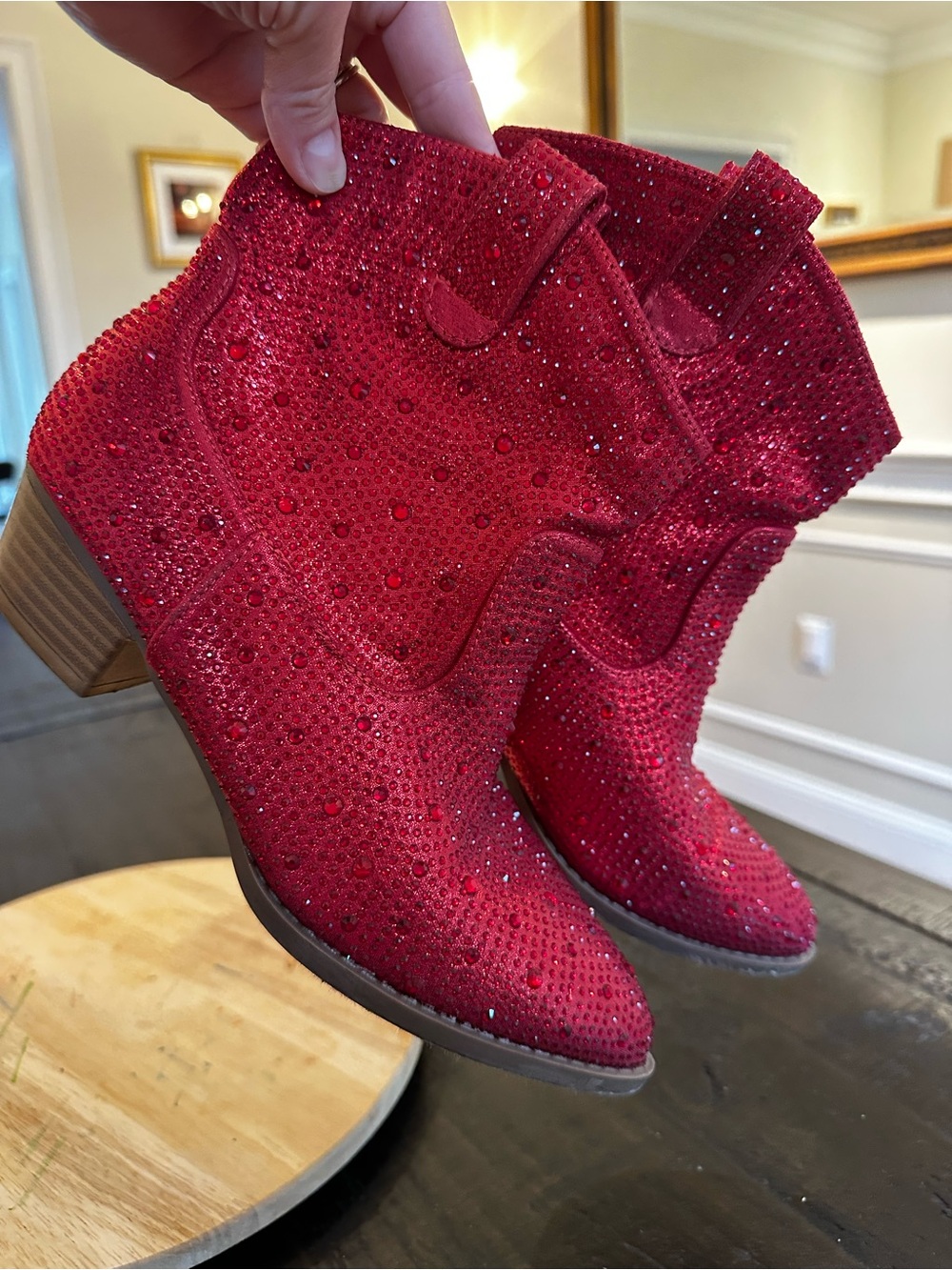 Red Rhinestone sparkly Western Ankle cowboy Boots - kids 4